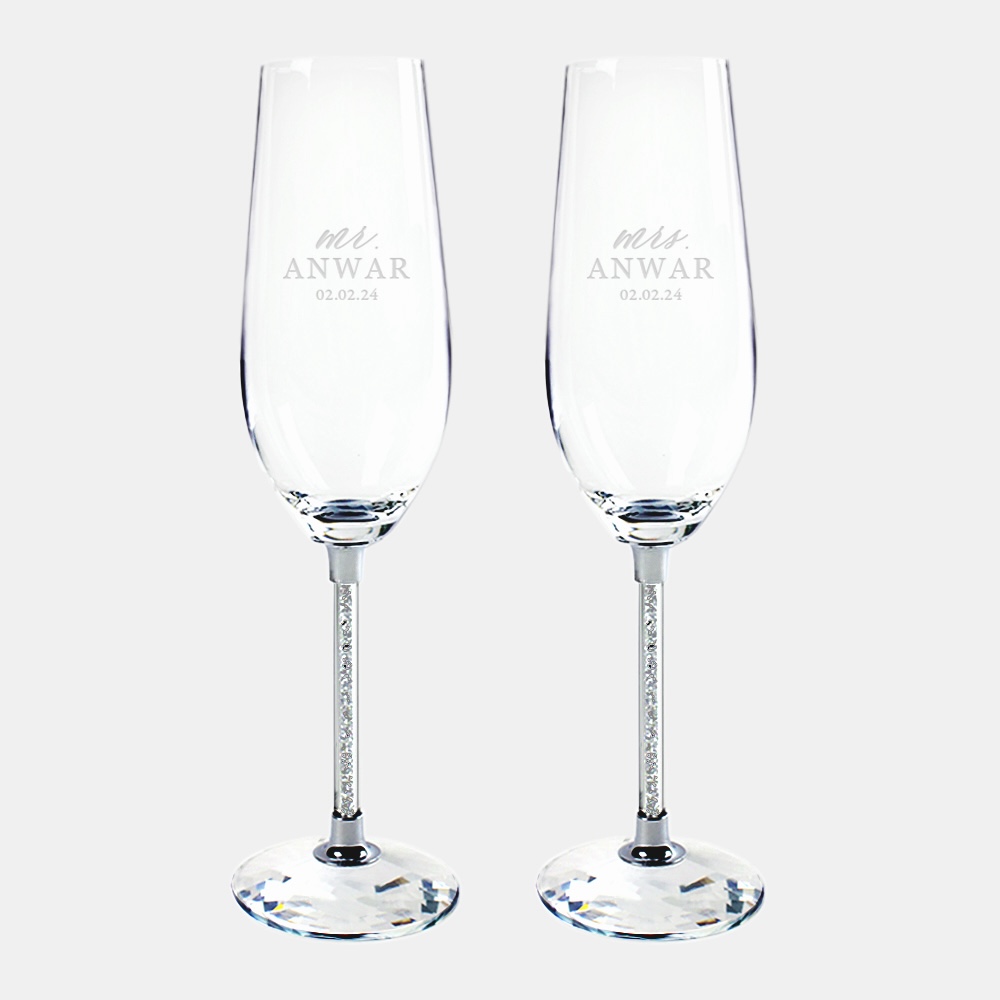 Pre-Designed Mr. & Mrs. Silver Celebration Champagne Flute Pair