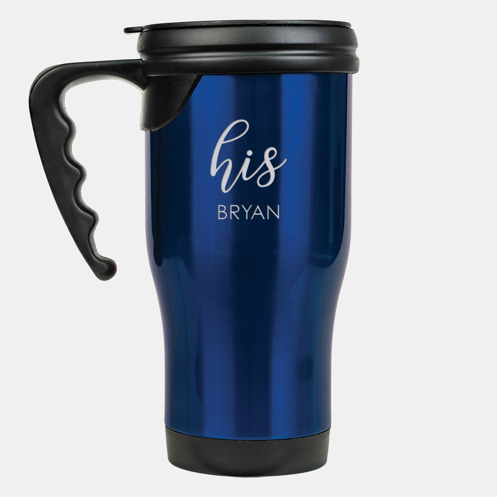 Pre-Designed His Blue Stainless Steel Travel Mug with Handle, 14oz