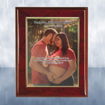 Color Photo Imprinted Gold Border Aluminum Plate on Gloss Horiz./Verti. Rosewood Plaque