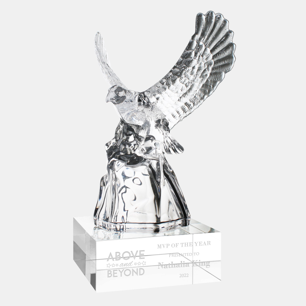 Strength Ambition Freedom Leadership Courage Award Soaring Eagle with Customized Personalization Engraving Clear Crystal Base top