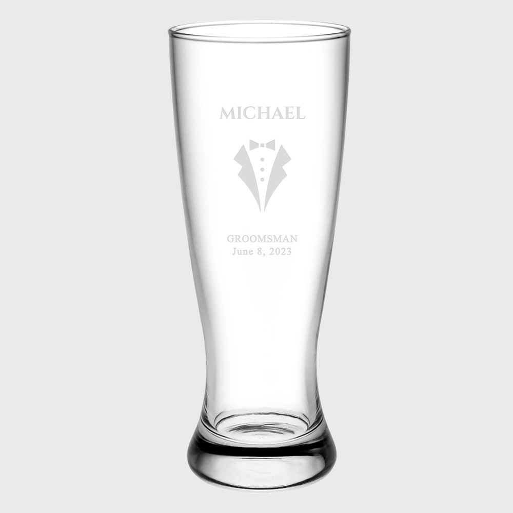 Pre-Designed Groomsman Suit Pilsner Beer Glass, 16oz