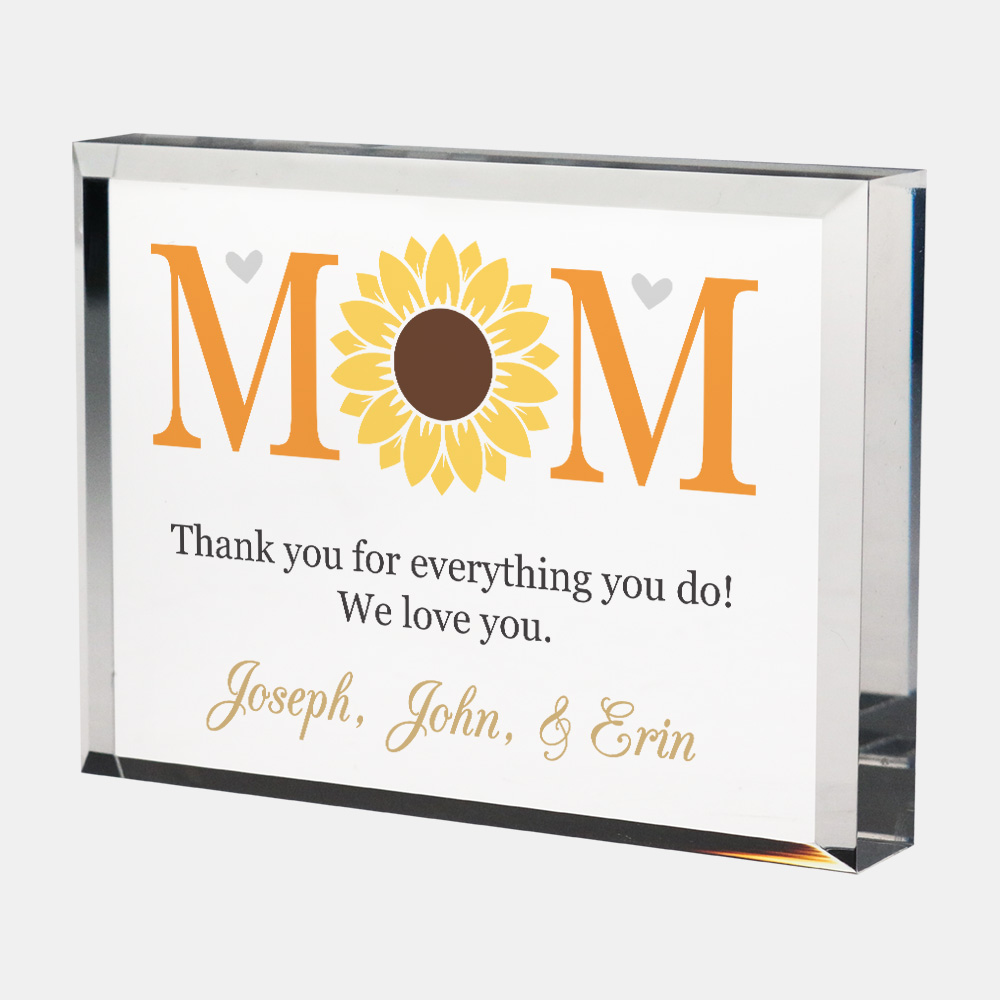 Pre-Designed Mom Sunflower Color Imprinted Acrylic Rectangle Paperweight