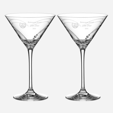 Diamante Hearts Martini Glass Pair, 7.1oz