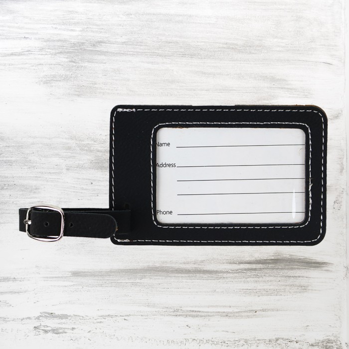 Pre-Designed Groomsman Black/Silver Leatherette Luggage Tag