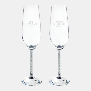 Pre-Designed Mr. & Mrs. Silver Celebration Champagne Flute Pair 