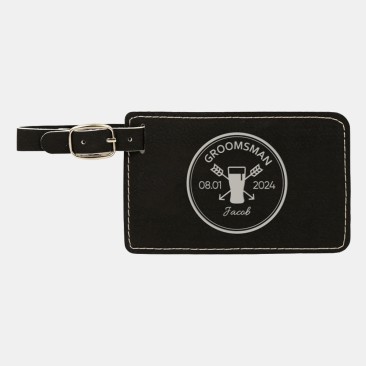 Pre-Designed Groomsman Black/Silver Leatherette Luggage Tag