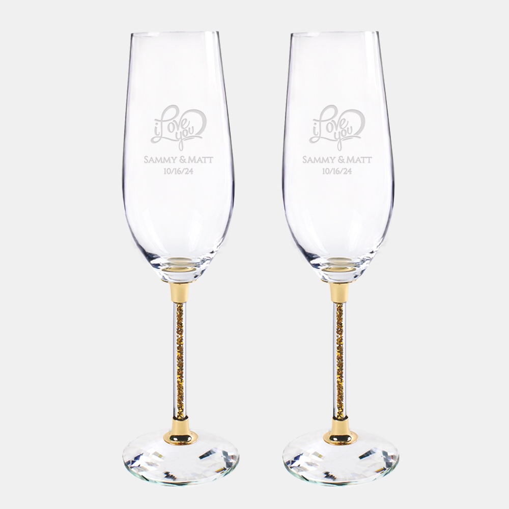 Pre-Designed I Love You Gold Celebration Champagne Flute Pair