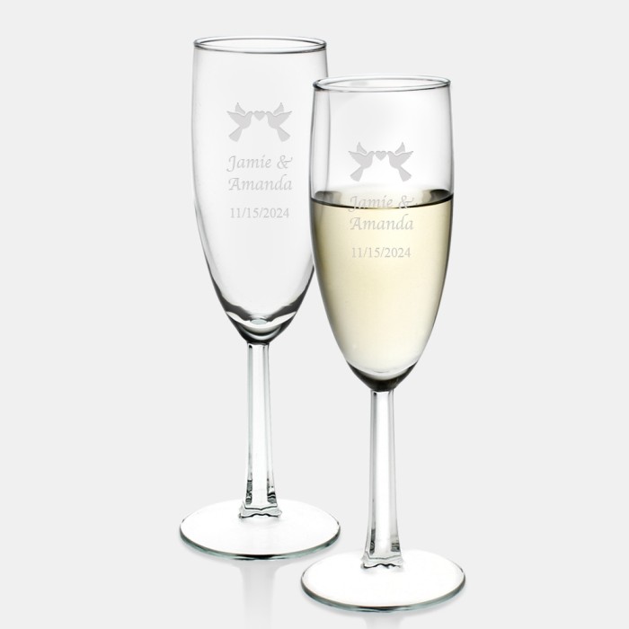 Pre-Designed Love Birds Champagne Flute Pair, 8o