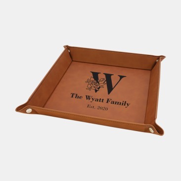 Monogrammed Rawhide Leatherette Snap Up Tray with Silver Snaps