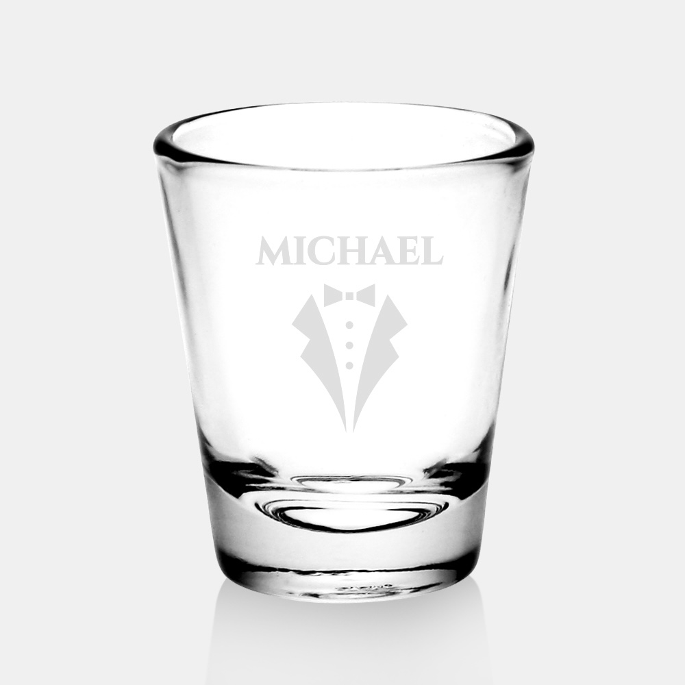 Pre-Designed Groomsman Suit Shot Glass, 2oz