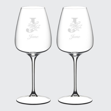 Monogrammed Riedel Grape White Wine Champagne Glass Pair, 18.6oz