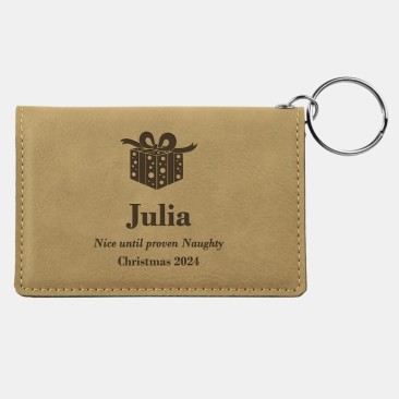 Light Brown Leatherette Keychain ID Holder