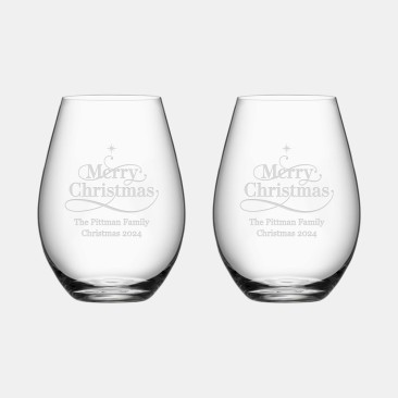 Pre-Designed Merry Christmas Orrefors More Tumbler Glass Pair, 13oz