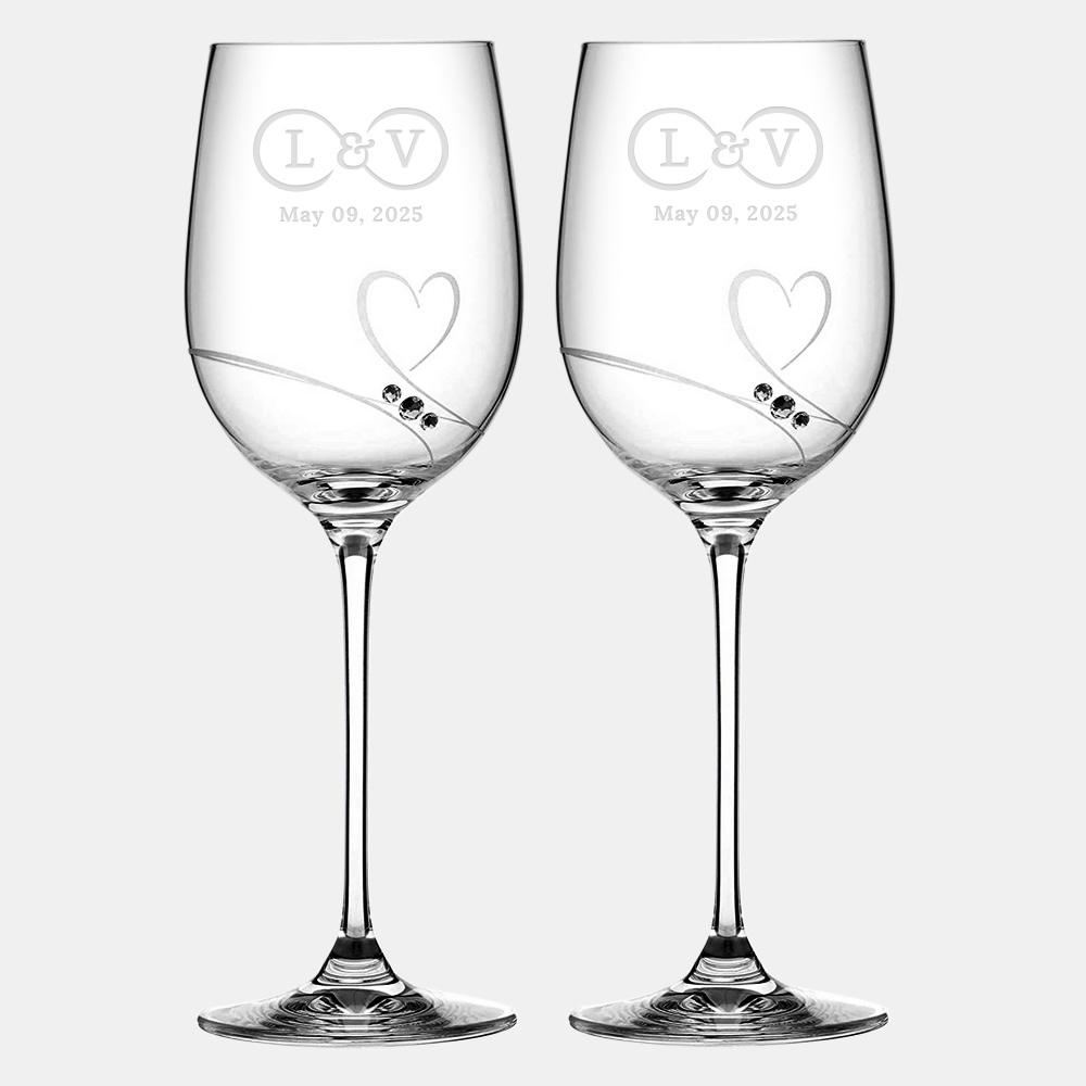 Pre-Designed Infinity Diamante Romance Red Wine Glass Pair, 15.2oz