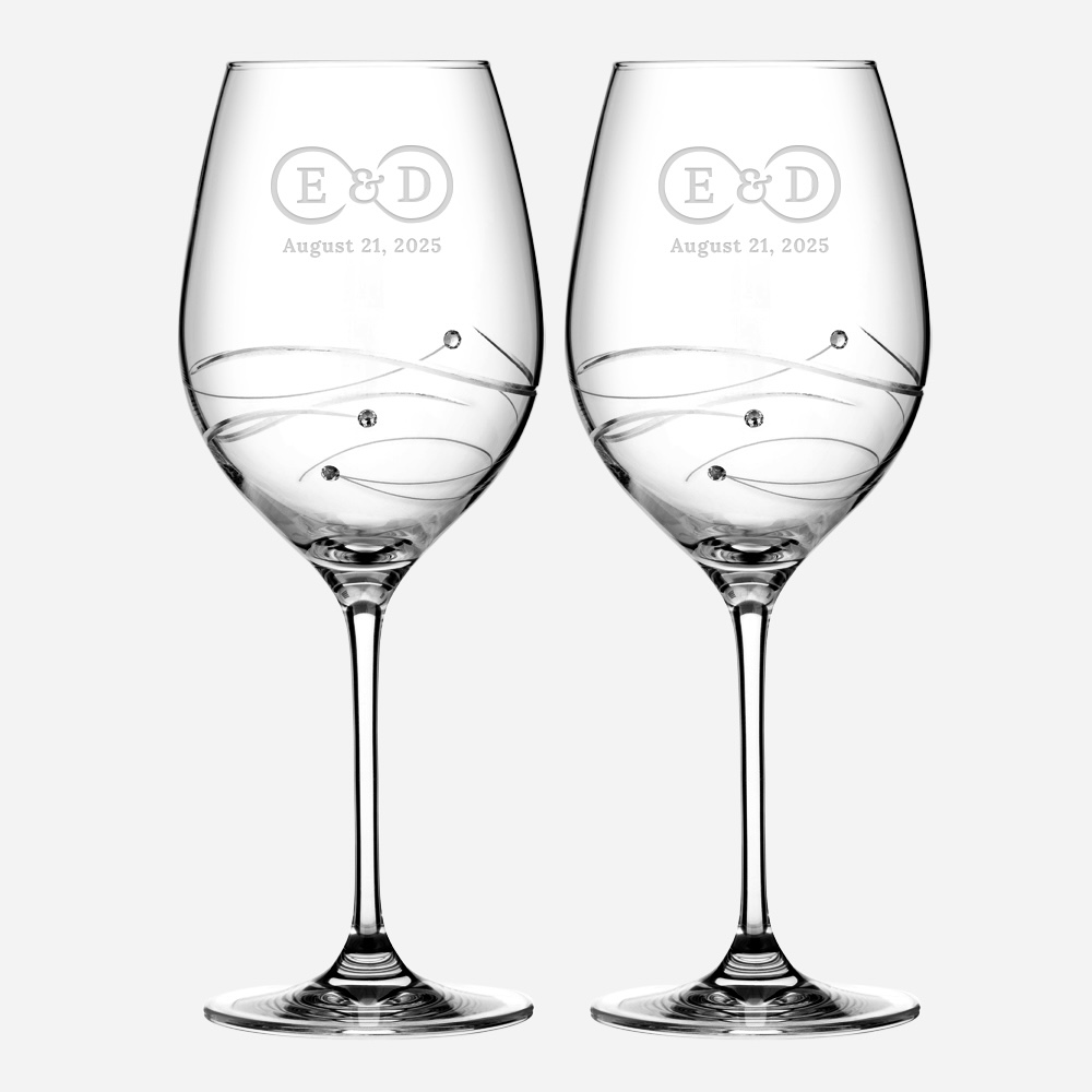 Pre-Designed Infinity Diamante Spiral Red Wine Glass Pair, 15.9oz