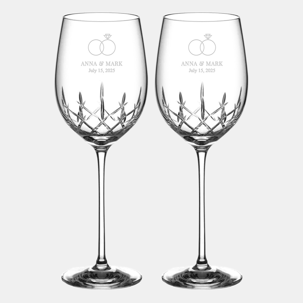 Pre-Designed Wedding Rings Diamante Classic Red Wine Glass Pair, 15.2oz