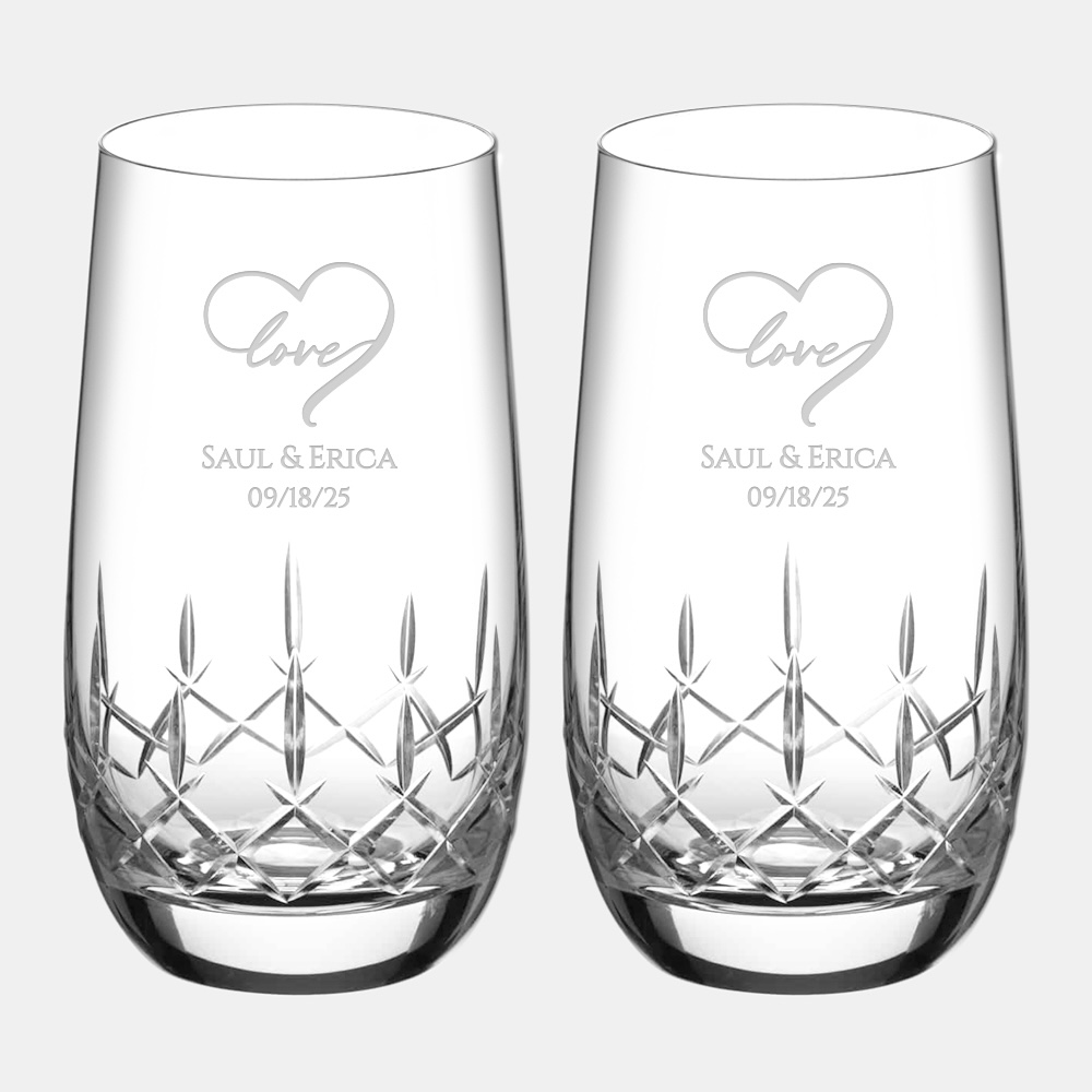 Pre-Designed Love Heart Diamante Classic Highball Pair, 16.9oz