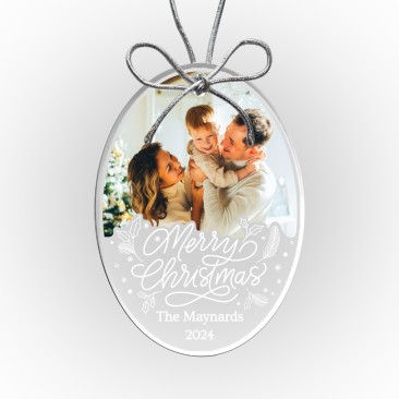 Pre-Designed Merry Christmas Color Imprinted Acrylic Oval Ornament