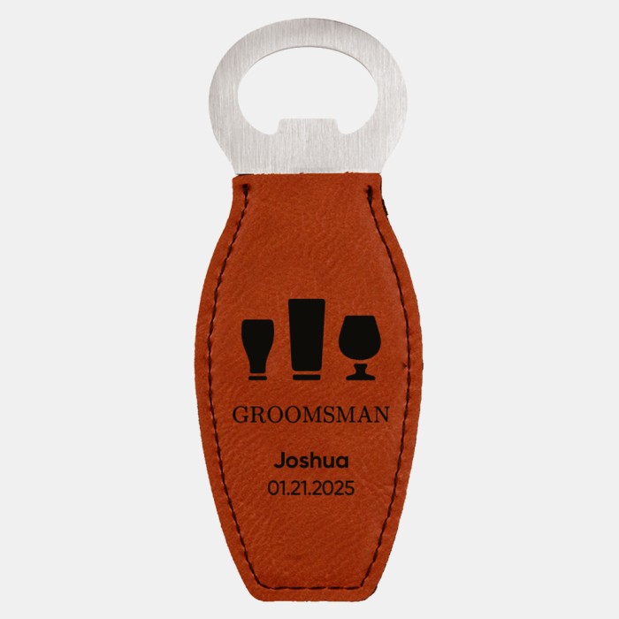 Pre-Designed Groomsman Rawhide Leatherette Bottle Opener with Magnet