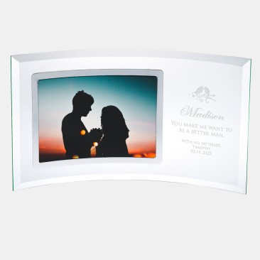 Pre-Designed Love Birds Jade Curved Horizontal Silver Photo Frame