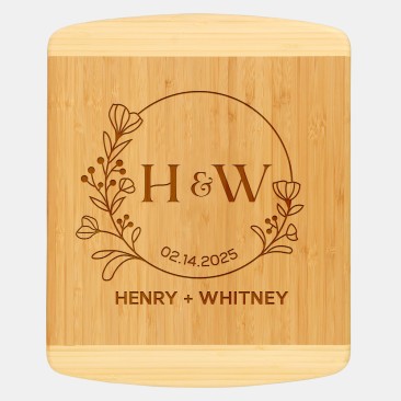 Pre-Designed Wreath Couple Monogram Bamboo 2-Tone Cutting Board