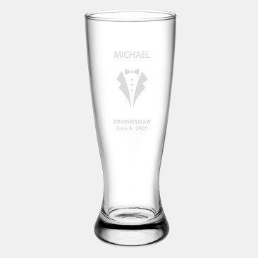 Pre-Designed Groomsman Suit Pilsner Beer Glass, 16oz