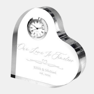 Pre-Designed Love is Timeless Acrylic Heart Keepsake Clock