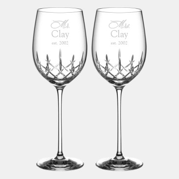 Pre-Designed Mr. & Mrs. Diamante Classic Red Wine Glass Pair, 15.2oz