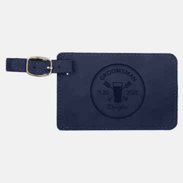 Pre-Designed Groomsman Blue Leatherette Luggage Tag