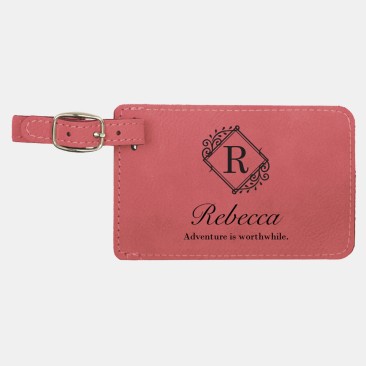 Monogrammed Pink Leatherette Luggage Tag