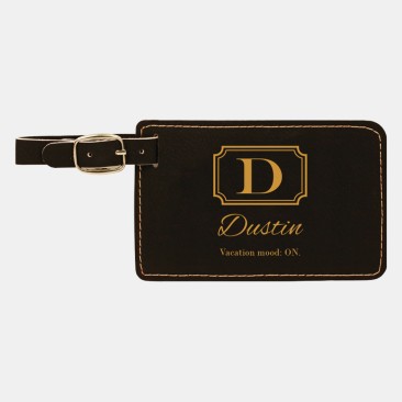 Monogrammed Black/Gold Leatherette Luggage Tag