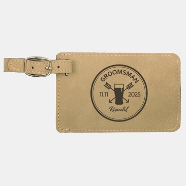 Pre-Designed Groomsman Light Brown Leatherette Luggage Tag