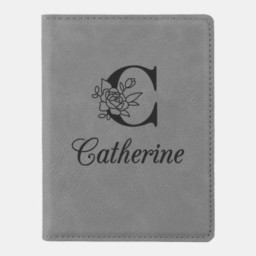 Monogrammed Botanical Gray Leatherette Passport Holder