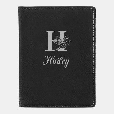 Monogrammed Botanical Black/Silver Leatherette Passport Holder