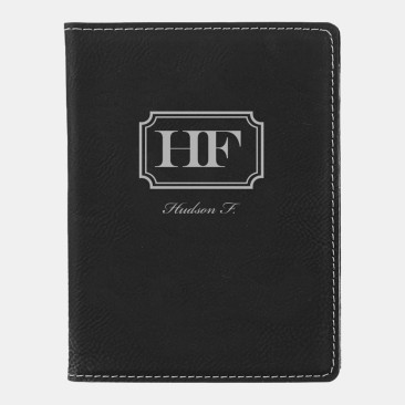 Monogrammed Black/Silver Leatherette Passport Holder