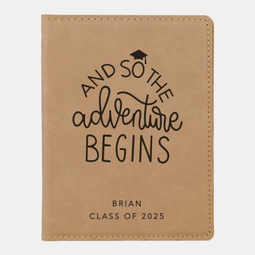 Pre-Designed Adventure Graduation Light Brown Leatherette Passport Holder