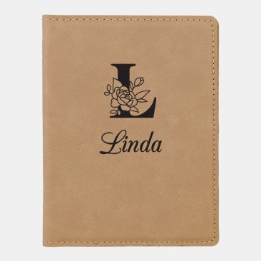 Monogrammed Botanical Light Brown Leatherette Passport Holder