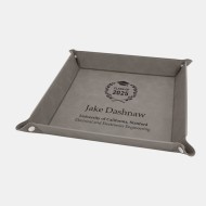 Pre-Designed Graduation Gray Leatherette Snap Up Tray with Silver Snaps