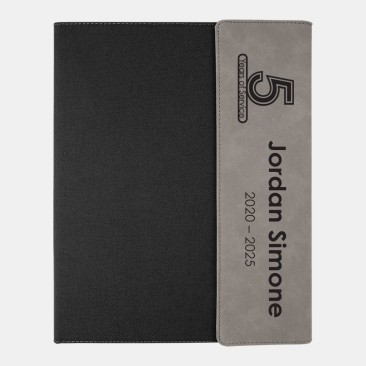 Gray Leatherette Black Canvas Portfolio with Notepad